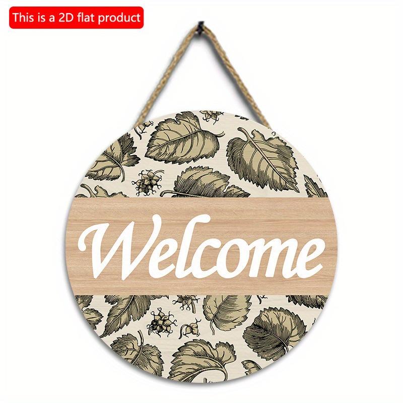 2D плоский 20*20 см 1 шт. деревенский и нежный принт с листьями, приветственный знак, круглые деревянные подвесные художественные таблички, простой стиль дверной знак для весеннего домашнего декора, качество