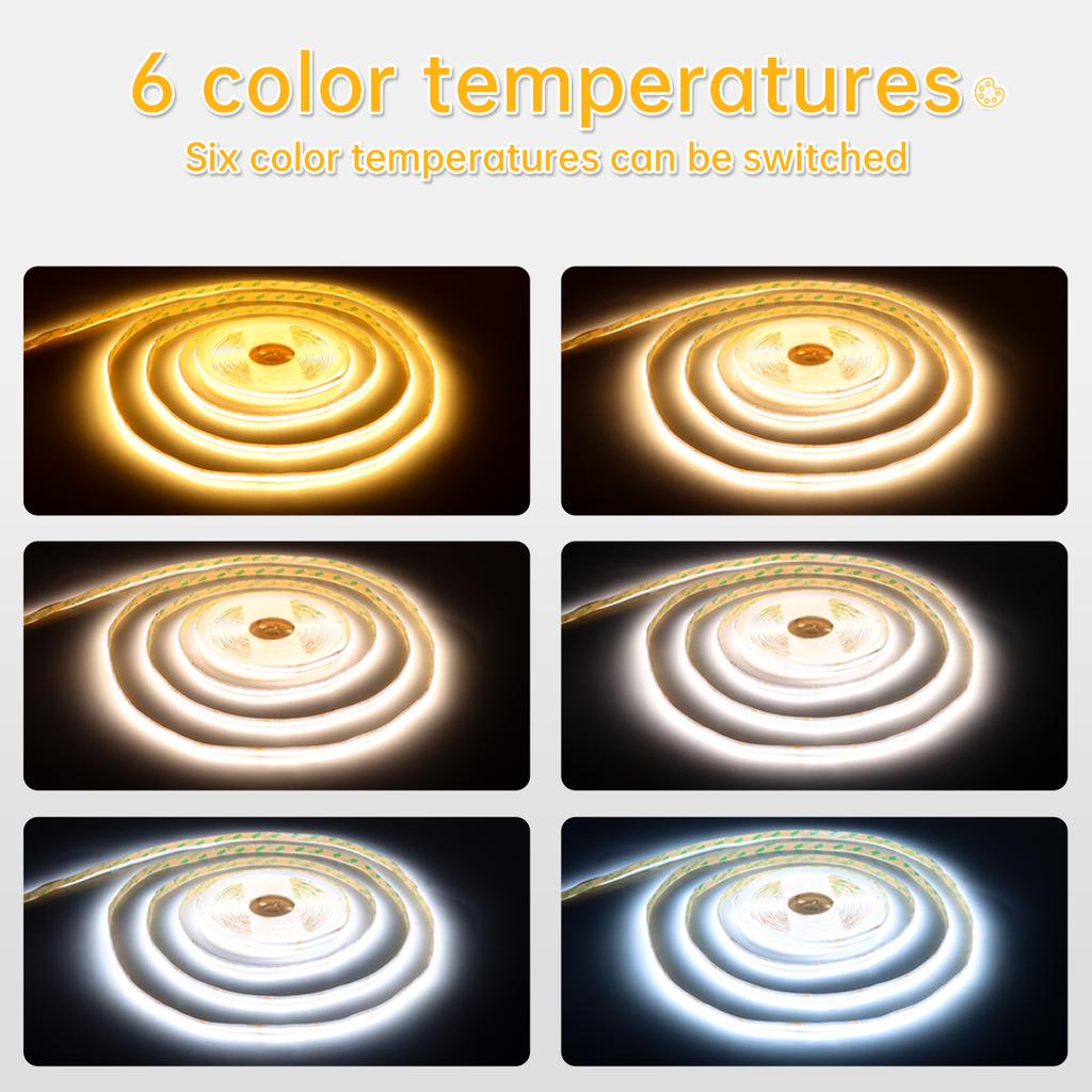 Беспроводная Bluetooth CCT COB светодиодная лента с регулировкой яркости 2700K-6500K светодиодная лента CRI90 управление через приложение и пульт для шкафа, столешницы, кухни, телевизора