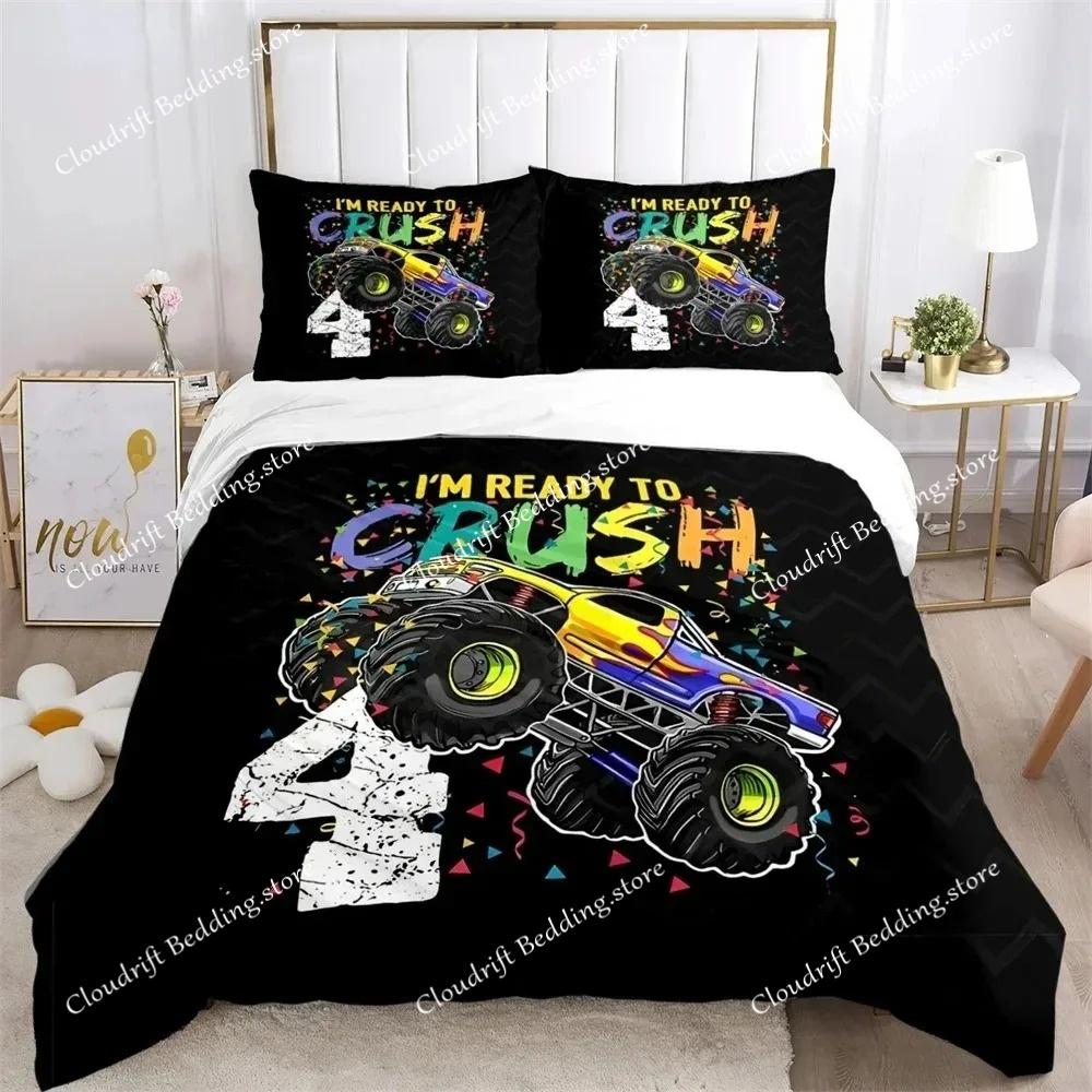 Пододеяльник Монстр-Трак Мультяшный Наборы постельного белья Monster Jam Мягкое покрывало и наволочки для подростков ОдноспальныйДвуспальныйQueenKing