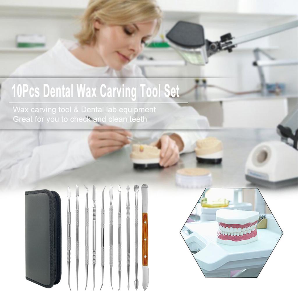 Набор из 10 инструментов для моделирования из воска из нержавеющей стали, универсальный набор стоматологических инструментов, оборудование для зуботехнической лаборатории, набор стоматологических инструментов с ПУ держателем