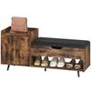 Industrial Shoe Bench with Padded Seat, Hidden Compartment, Shelves, 127x35x59 cm, Rustic Brown