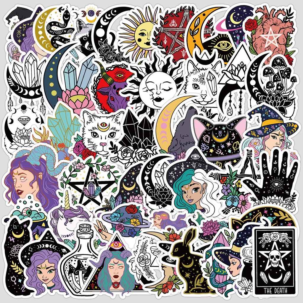 50 Sheets of Nordic Mysterious Wizard Graffiti Stickers, Waterproof Decorative Stickers for Cups and Computers, Creative DIY Stationery Stickers