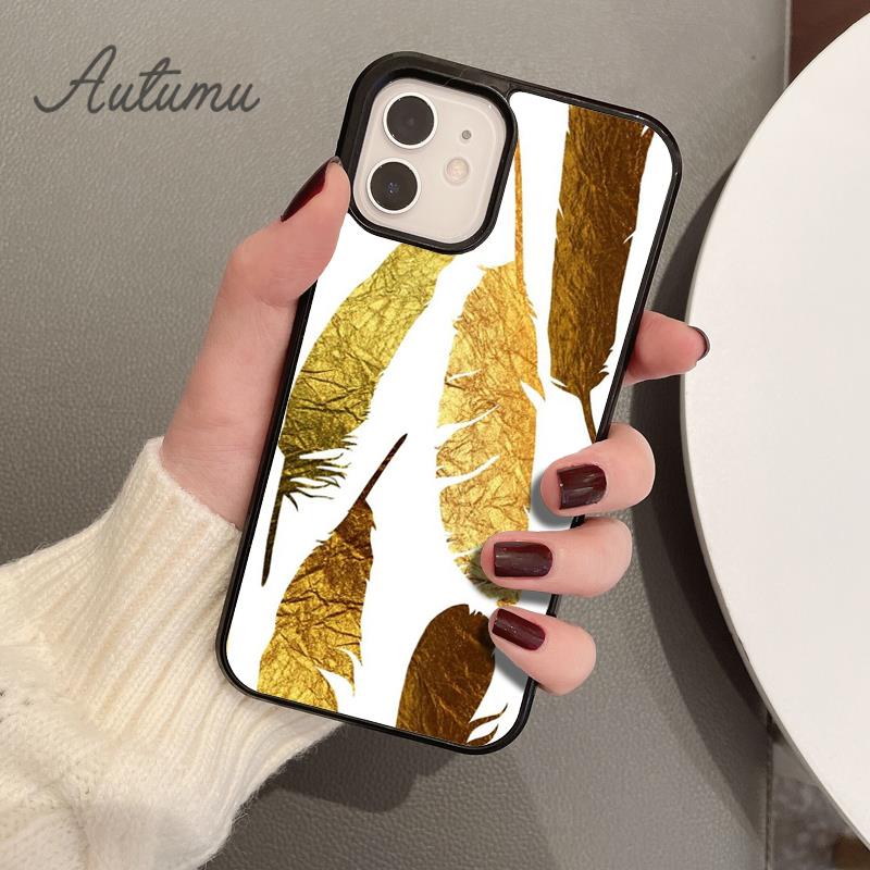 Чехол для телефона Feather Gold Foil Art для iPhone 17 Air 15 16 16e 11 12 13 14 Pro Max Plus coque Fundas Shell