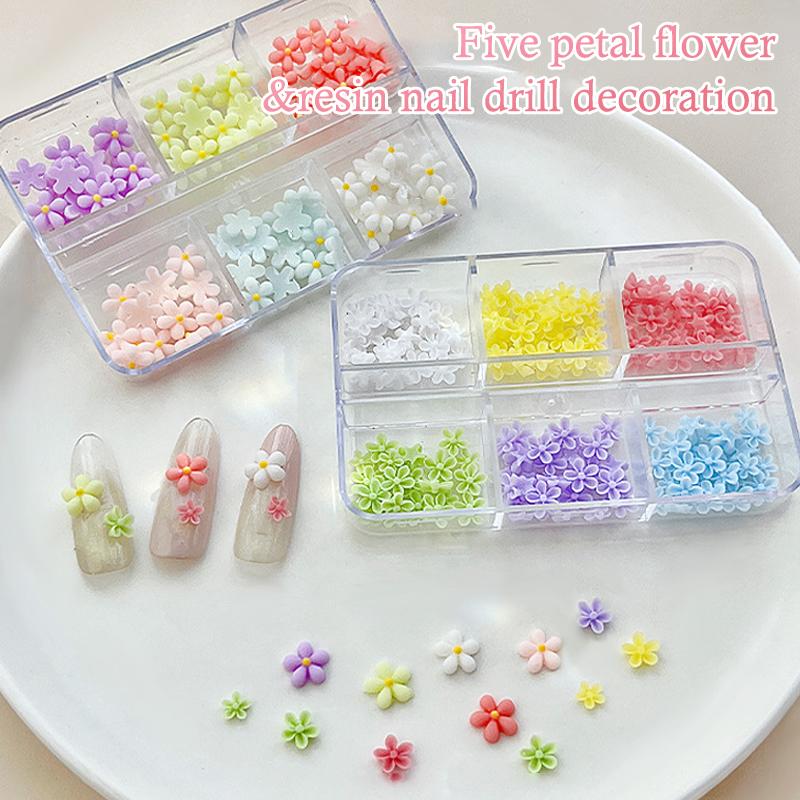 6-Grid 3D Resin Nail Decor – Macaron-Colored Petal Flowers, Cute Mini Charms for DIY Manicure Supplies