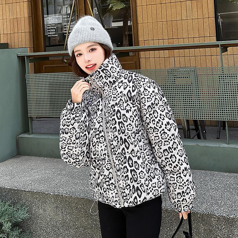Short Leopard Print Down Cotton Padded Jacket for Women's 2025 Winter New Small Foreign-style Thickened Warm Padded Jacket