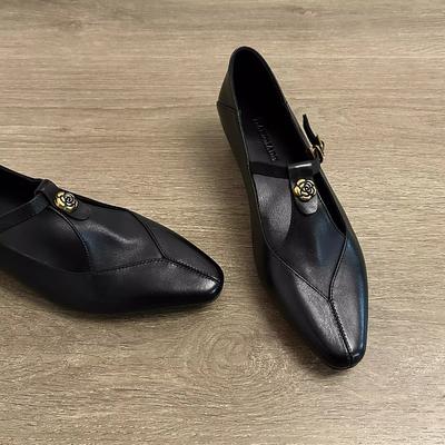 2025 Новые женские туфли Мэри Джейн Ретро Камелия Массивный каблук Ажурные Одинарные туфли для работы Пряжка