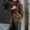 Vintage Lapel Loose Jacket Autumn Winter Maillard New Coat Woman Fashion Single Breasted Coats Ladies Long Sleeve Brown Outwear