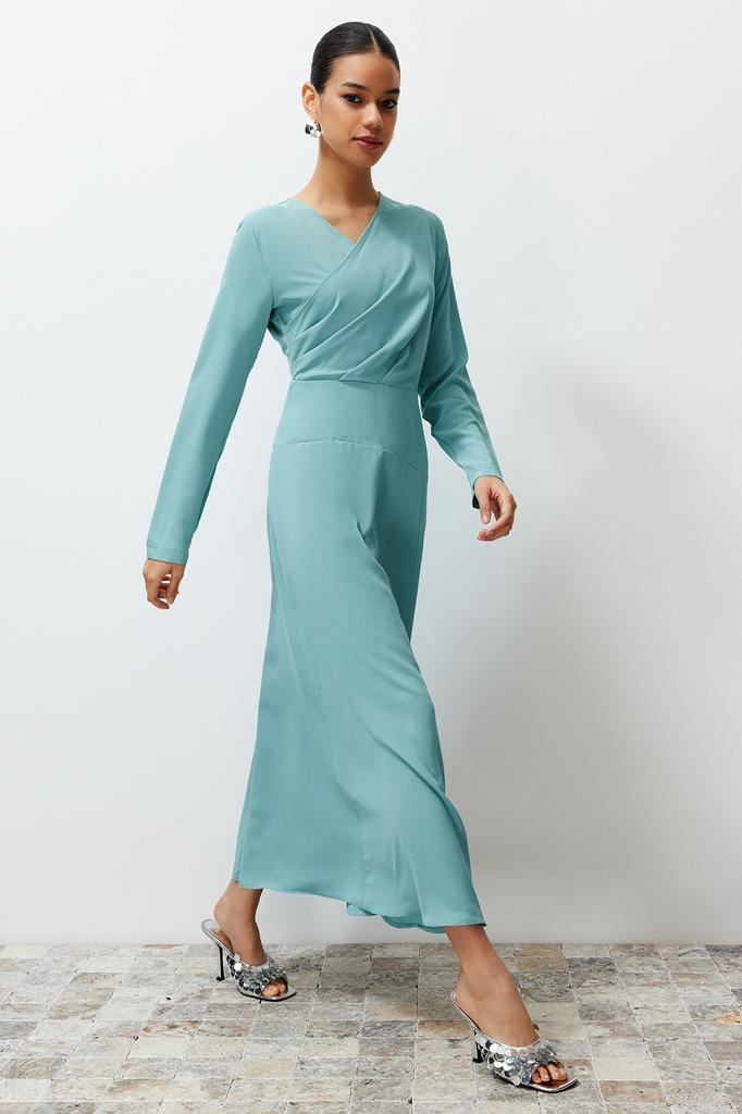 Женская мода новое вечернее платье в хиджабе цвета хаки двубортное тканое атласное вечернее платье с воротником