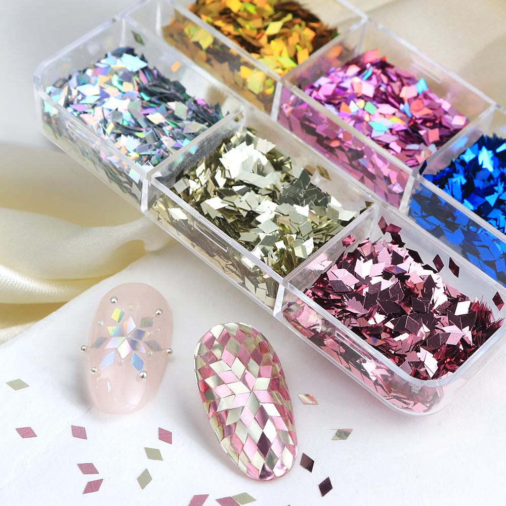 6 сеток Голографические ромбовидные пайетки для ногтей, украшение, материалы для дизайна ногтей своими руками, для принадлежностей для нейл-арта для женщин и девушек, декоративные элементы