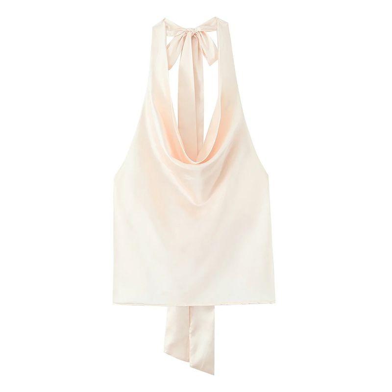 Spring and Summer New Women's Clothing Bowknot Decoration Draped Fashion Hanging Collar Silk Satin Texture Tops 2892650