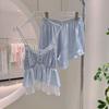 Pajamas Women's Spring Summer Four-piece Set Suspender Shorts with Chest Pad Lace Sexy Ice Silk Loungewear Set Simulation Silk