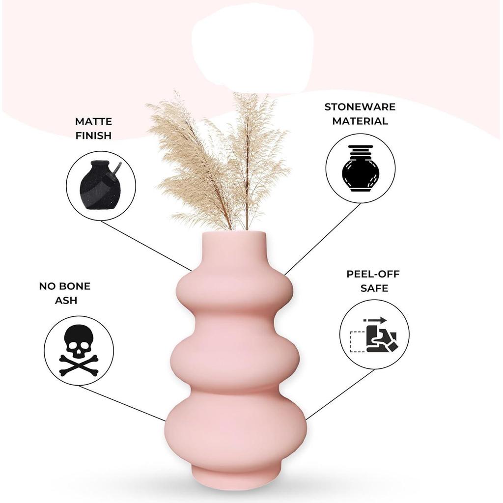 Керамическая ваза «Baby Pink Triple Ring» 8 дюймов — набор из 1 шт. | Декоративная ваза с тремя кольцами для сухоцветов и пампасной травы | Вазы для домашнего декора