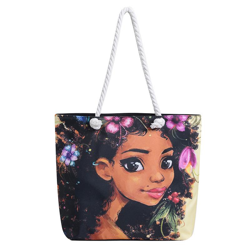 Canvas Tote Bag For Women With Creative Print And Spliced Design For Casual Travel