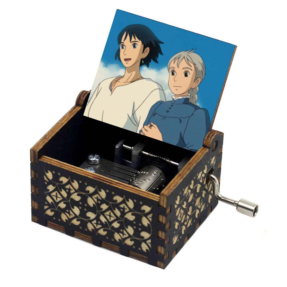 Anime Howl's Moving Castle Black Wooden Music Box Merry Go Round of Life Theme Fans Friends Mechanical Birthday Lovely Gifts