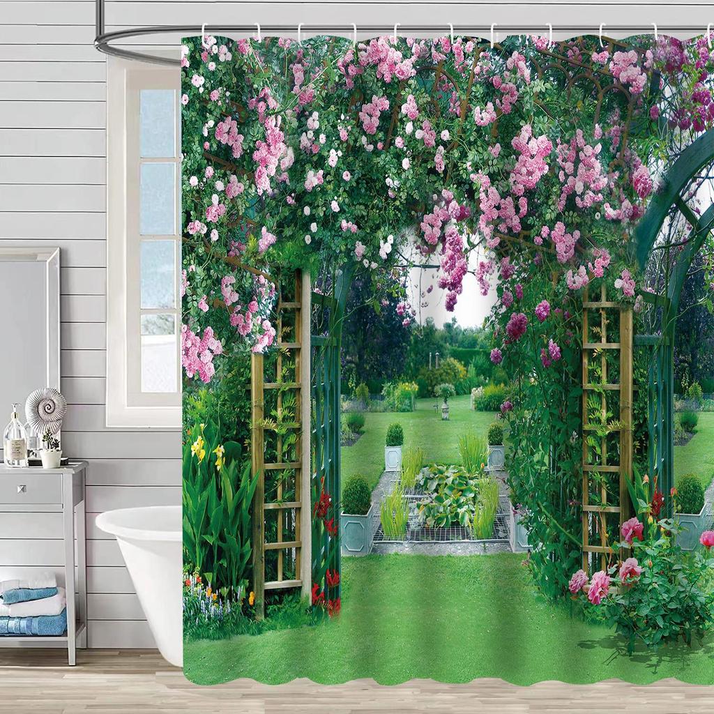 Водонепроницаемая и устойчивая к плесени душевая штора с 3D цифровой печатью, с принтом растений и камней, перегородка для душа и ванной