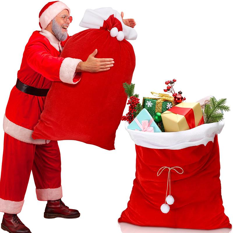 1Pc Santa Claus Large Gift Sack Christmas Eve Present Bag Party Santa Prop Holiday Gift Pouch Drawstring Bag for Candy & Toy