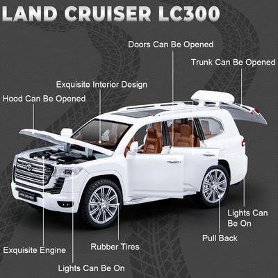 1:24 Модель автомобиля FJ Cruiser LC300 Игрушка Металлическая литая модель Внедорожник Звук Свет Резиновые шины Модели Внедорожников Симуляция Подарки для мальчиков