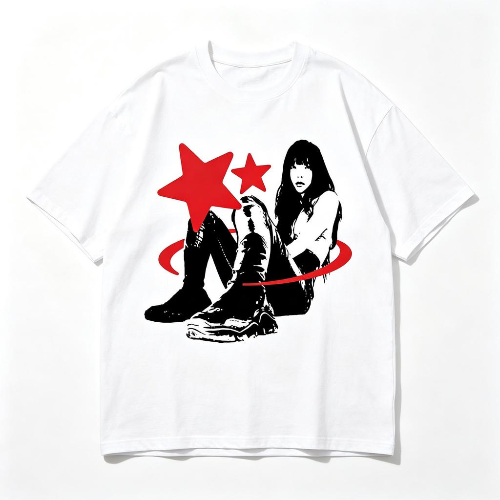 Y2K Aesthetic Girl Red Star Ring Graphic Unisex White Casual T?Shirt