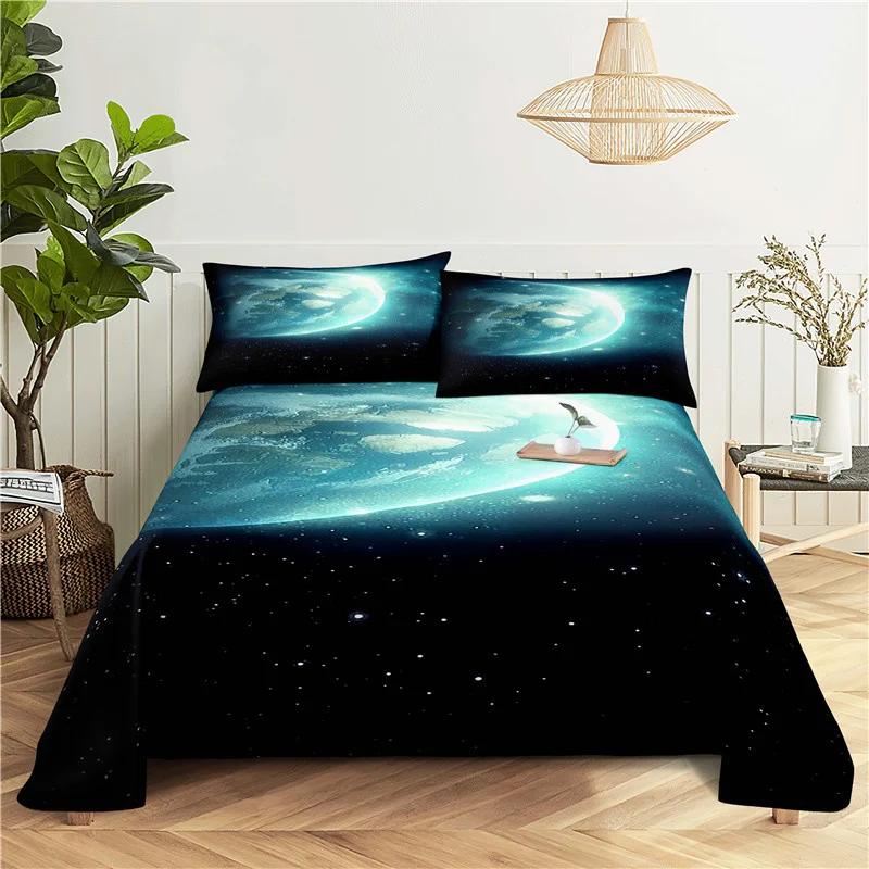 Космические планеты Набор простыней Мягкая полиэстеровая простыня с наволочкой Романтическая Вселенная Галактика Принт Простыня Домашний текстиль