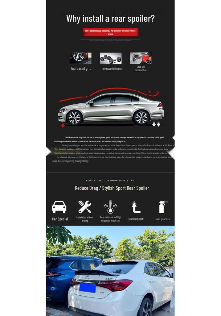 Задний спойлер-«утиное крыло» для Toyota Corolla Levin Модели 2014-2018 гг. - Бесшовный дизайн Гибридный Двойной Двигатель с Покрытием Запеченной Краской