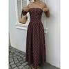 Womens Polka Dots Strapless Summer Dresses, Elastic Back Smocked Beach Vacation Outfits Vintage Elegant Maxi Dress