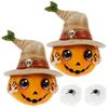 2Pcs Halloween Pumpkin Resin Figurine Horror Hat Ghost Craft Home Decoration Pumpkin Garden Statue for Home Living Room Outdoor