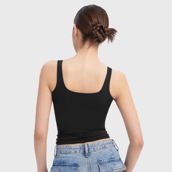 Женский сексуальный жилет без рукавов с квадратным вырезом, однотонные облегающие базовые топы для тренировок с широкими бретелями