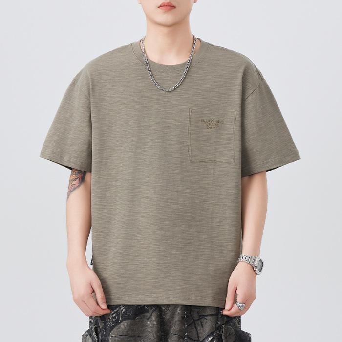 Мужская летняя футболка с коротким рукавом, новая, вышивка, 230 г, тяжелая, с круглым вырезом, рукав до локтя, повседневная