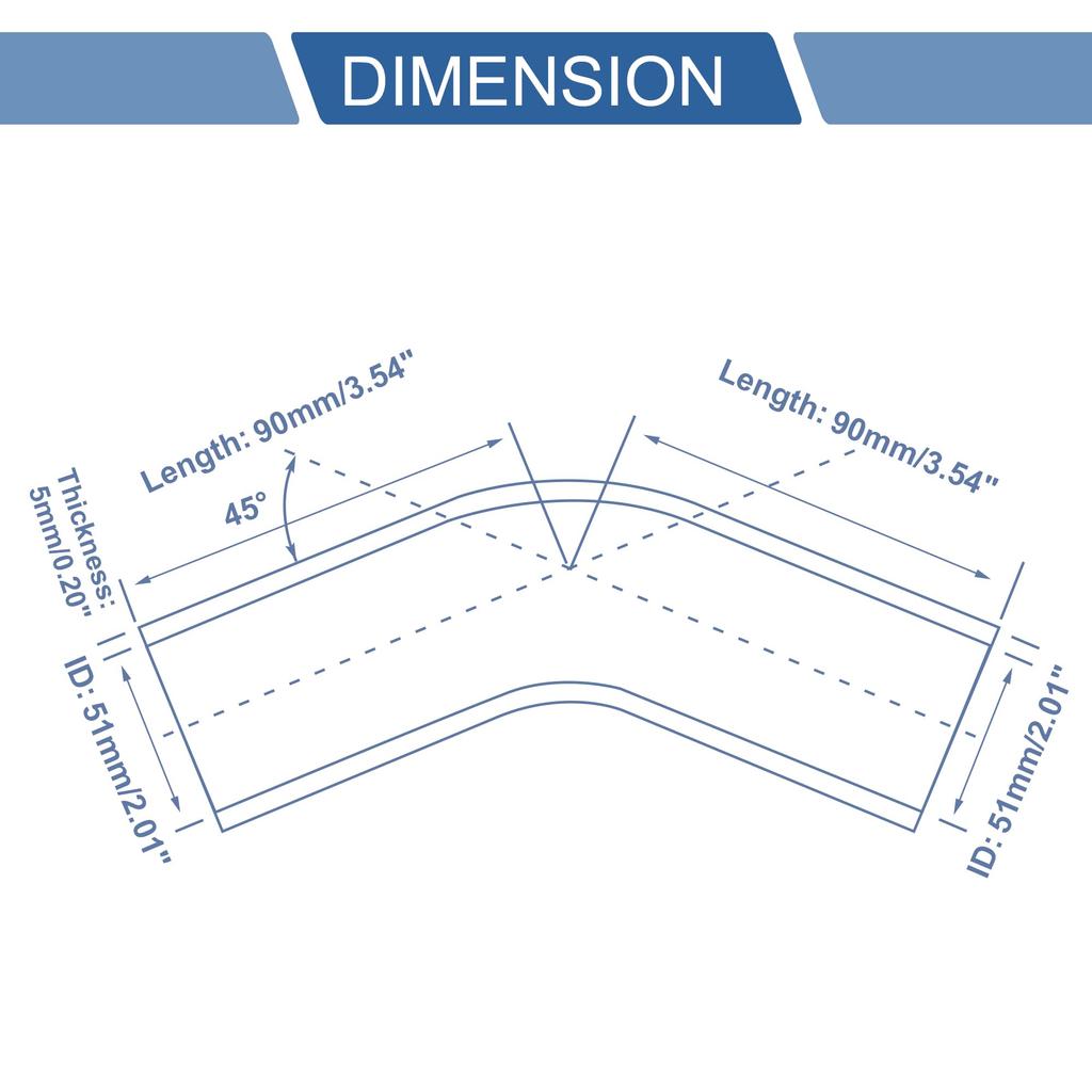 X AUTOHAUX 1 Set 51mm/2.01" ID 90mm/3.54" Length 45 Degree Black Red Car Silicone Hose with Clamp Hose Universal