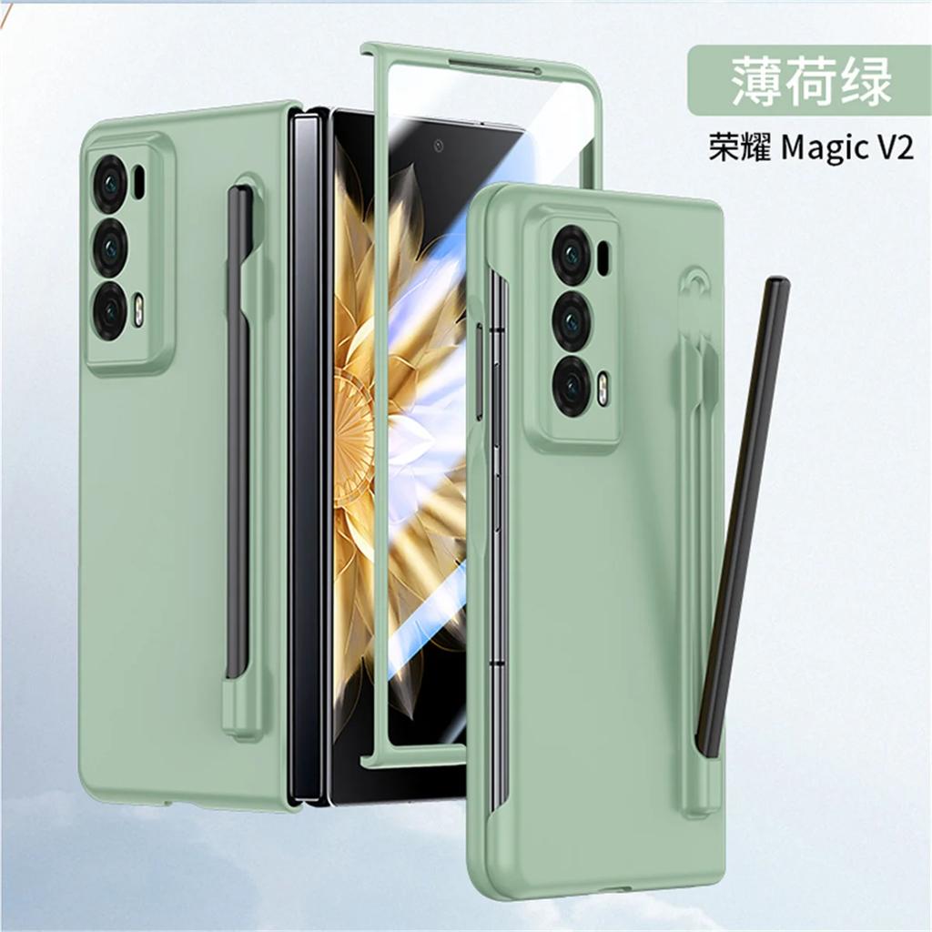 Phone Case For Honor Magic V2 Solid Color PC Hard Shell Protection Shockproof Protective Film With S Pen Back Cover