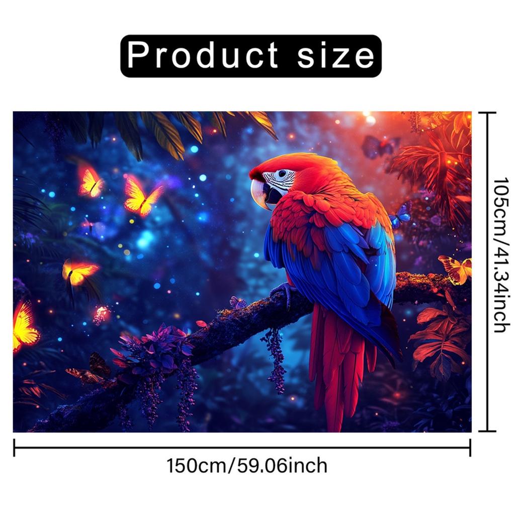 Vibrant Parrot Butterfly Jungle Night Tapestry Fantasy Wildlife Art Exotic Bird Lovers Home Decor Magical Forest Theme