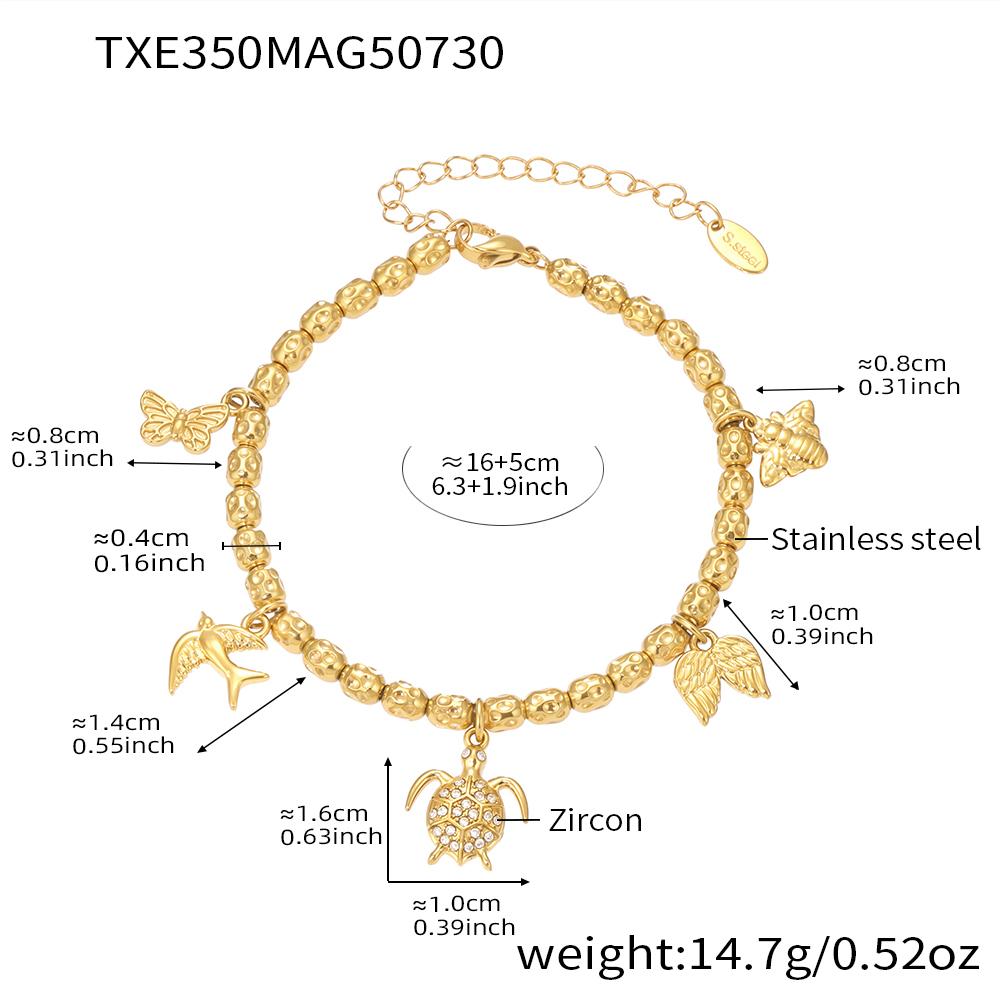 Heart And Flower Charms Necklace Bracelet In Stainless Steel 18k Gold Plated Beaded Necklaces Bracelets Jewelry Set For Women