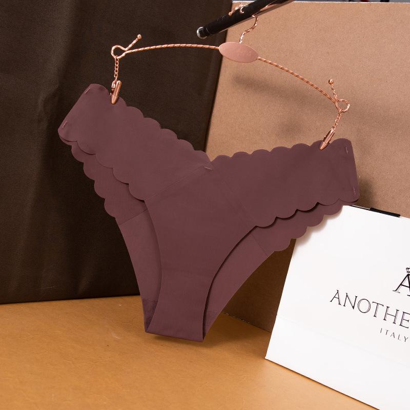 Женские трусы с волнистым краем V-образной формы, бесшовные трусики из ледяного шелка, женские трусы с низкой талией и хлопковым промежностным швом