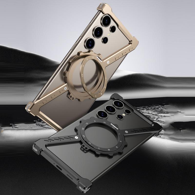 Z Shape Aluminum Alloy Frameless Magnetic Bracket Phone Case For Samsung S25 S24 Ultra S23 Ultra S22 Ultra Shockproof for Magsafe Cover