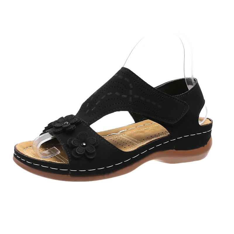 Женские босоножки на танкетке с цветами, лето 2024 года, размер плюс 43, прогулочные сандалии на платформе, женские, легкие нескользящие римские туфли для женщин