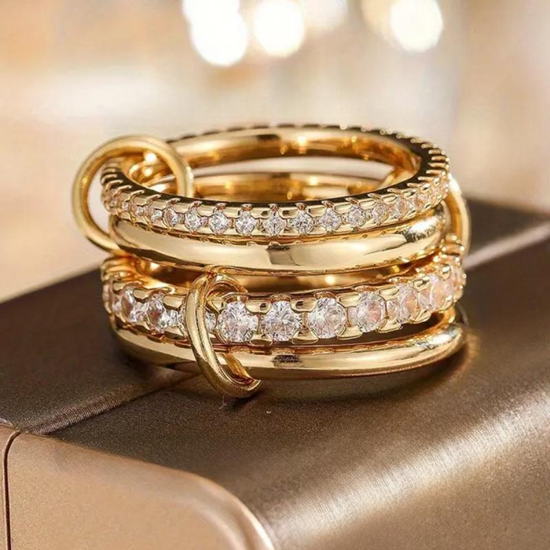 Xiaomi Huitan Luxury 4pcs/set Ring for Women Linked Design Fashion Party Inlaid Shiny CZ Wedding Accessories Royal Gorgeous Jewelry