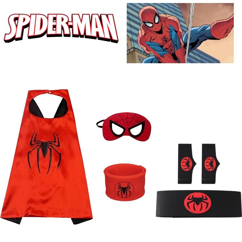 Spider-man Glow-in-the-dark Hero Cape And Mask Halloween Cartoon Anime Launcher Glove Watch Set