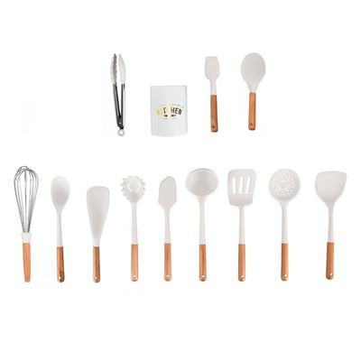 Набор из 12 силиконовых кухонных принадлежностей, белый, в скандинавском минималистском стиле, с антипригарным покрытием