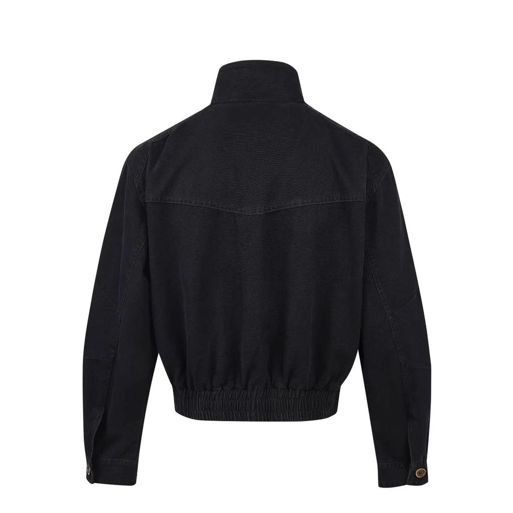 Унисекс Ретро Потертая Холщовая Куртка-Сарай - Прямой Крой, Стойка Воротник, Модный Стиль