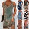 Female Fashion Summer-Vesna with A Print with A Short Sleeve and A V-shaped Neckline with A High Waist Everyday Dresses