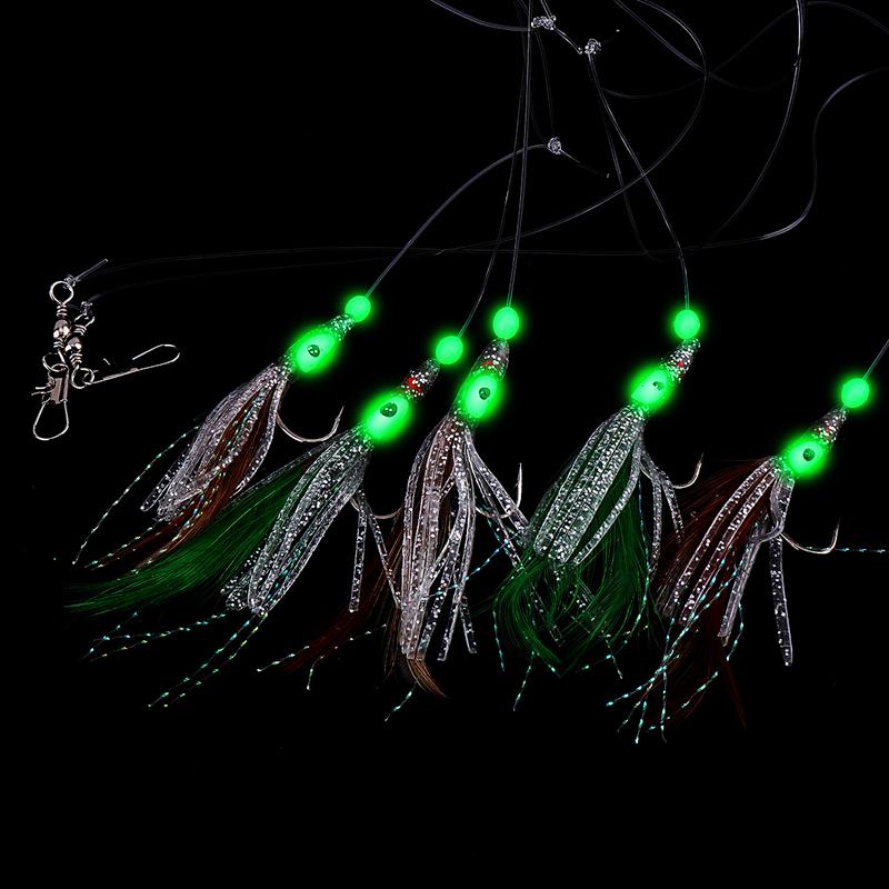 Luminous Sabiki Soft Fishing Lure Hook Octopus Shaped Feather Fishing String Hook