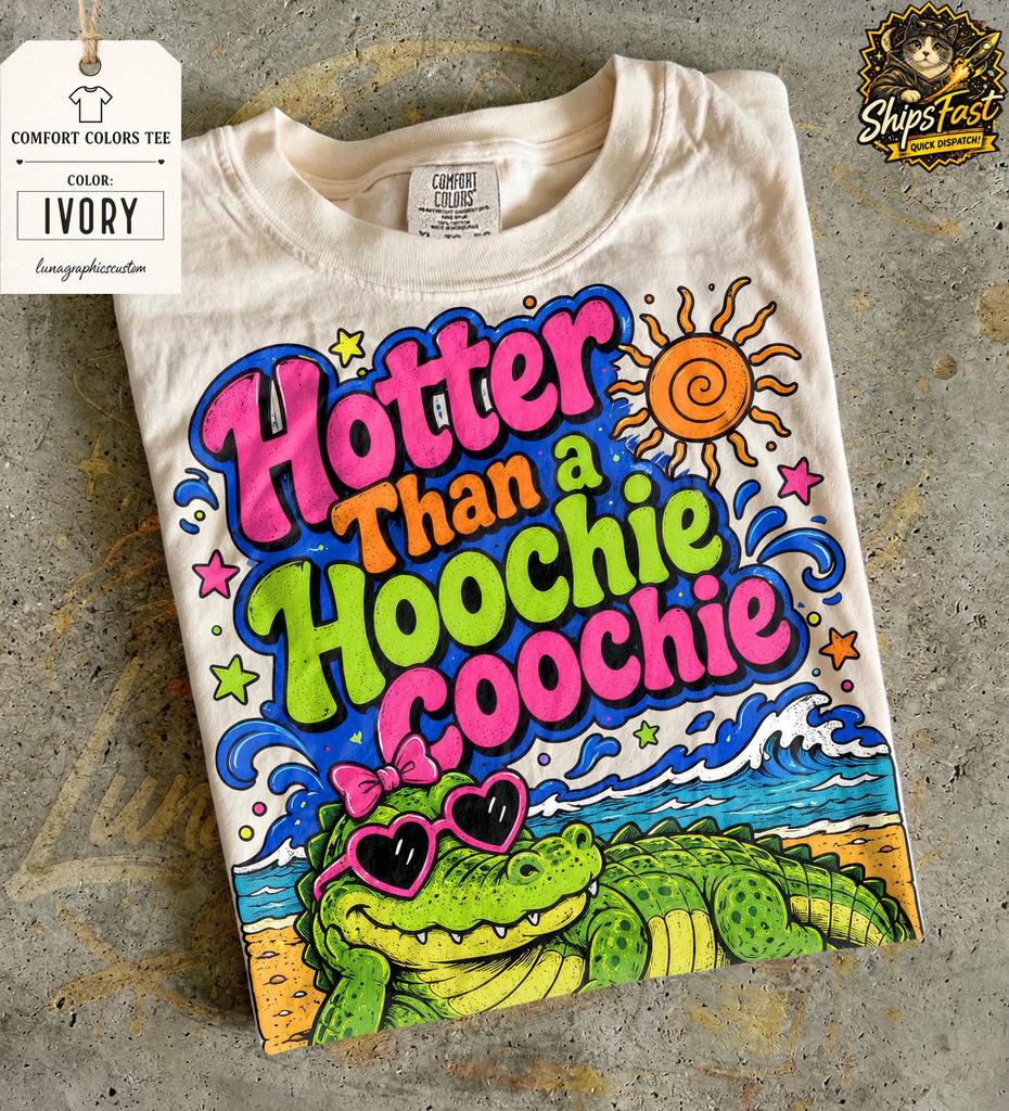 Hotter Than Hoochie Coochie Gator Comfort Colors Summer Shirt, Funny Country Tee, 90s Beach Tshirt, Southern Summer Gift, Vintage Gator Tee
