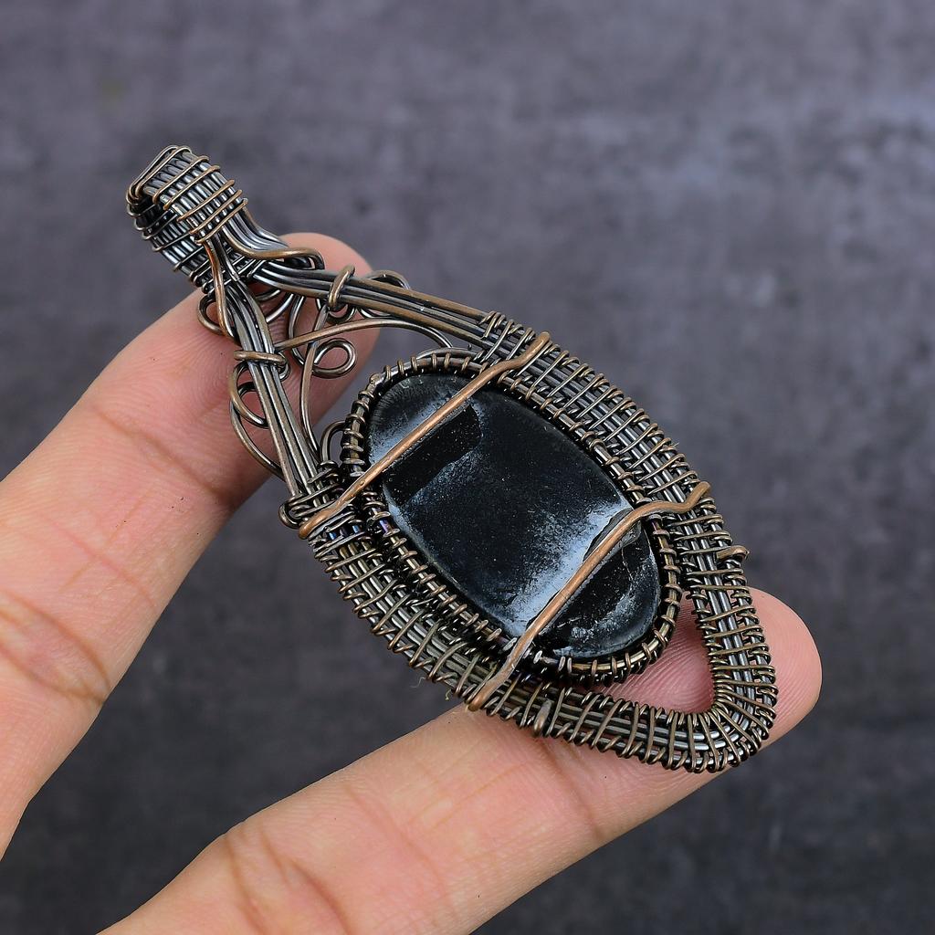 Голубой Триплет Опал Драгоценный камень Ручная работа Медная проволока Оплетка Ювелирная подвеска 3,23" S1O68