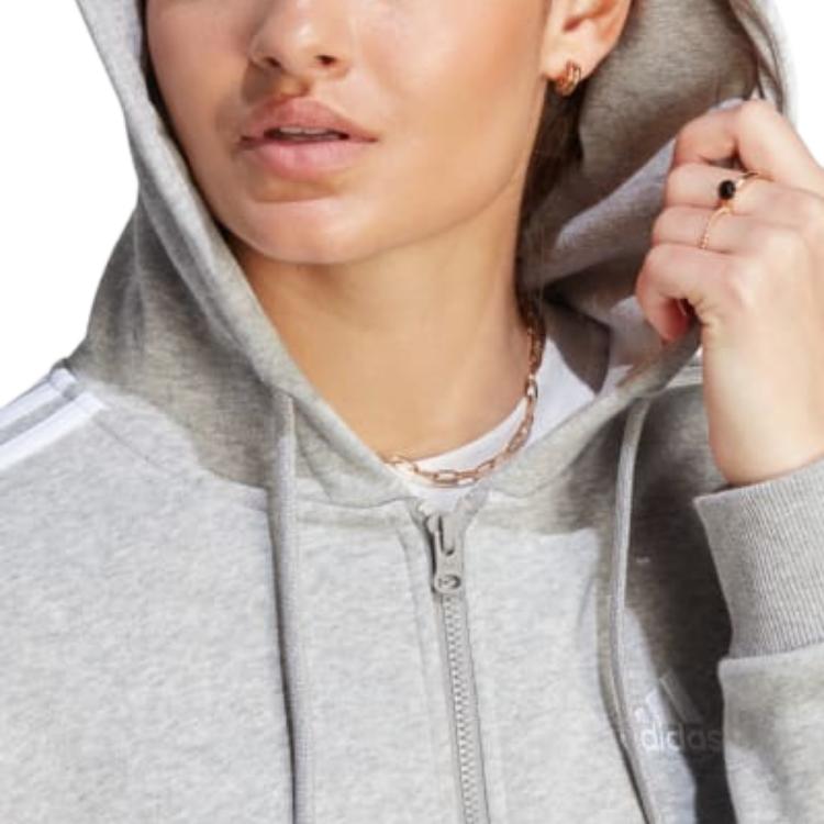 adidas Толстовка с капюшоном и логотипом в виде буквы и трех полосок, женская, средне-серая IM0236