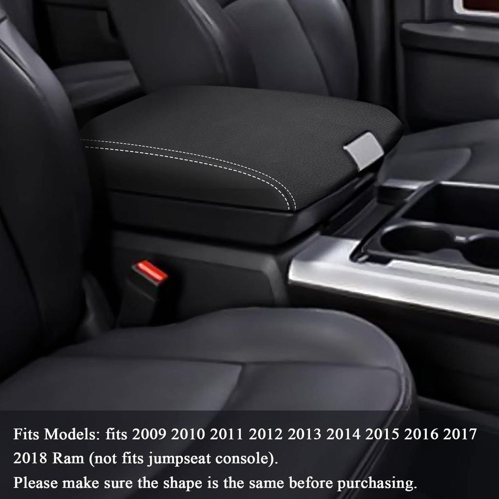 Для Dodge Ram 2009 2010 2011-2018 Черная кожаная крышка подлокотника центральной консоли автомобиля с белой строчкой Аксессуары для интерьера автомобиля