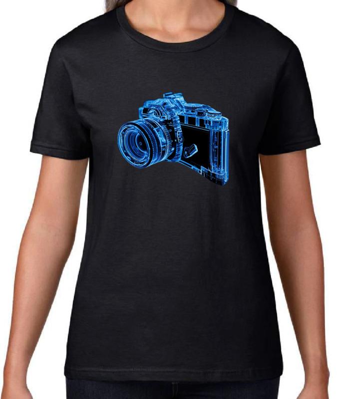 Camera X Ray Blue Transparent Fan Cool Graphic Art Des%C4%B0Gn High Quality T-Shirts Man Printing Short Sleeve Man Clothing Fashion T-Shirt Funny
