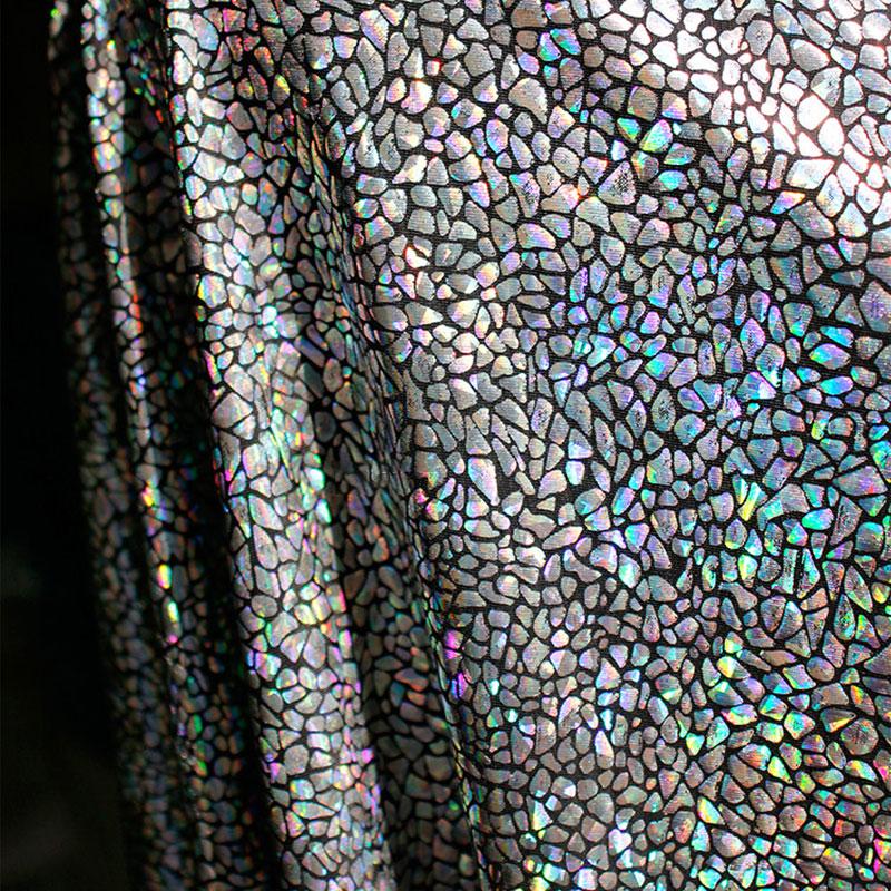Переливающаяся ткань с лазерным покрытием Четырехсторонняя эластичная блестящая ткань Для шитья юбок, платьев, одежды, купальников, сценических фонов