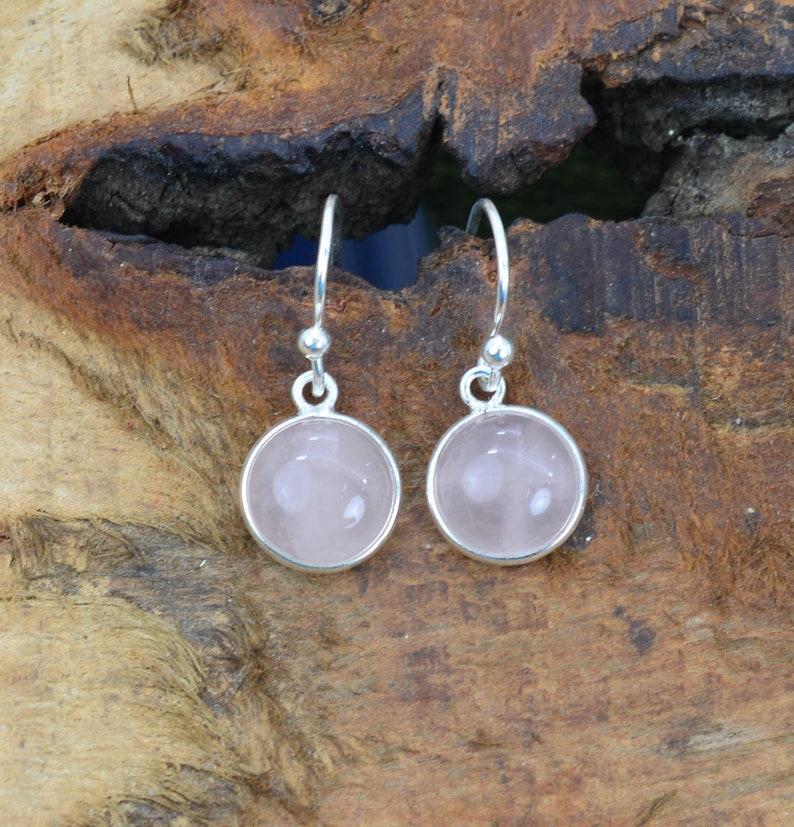 Rose Quartz Round Gemstone Handmade Women Dangle Drop Earrings Gift For Her