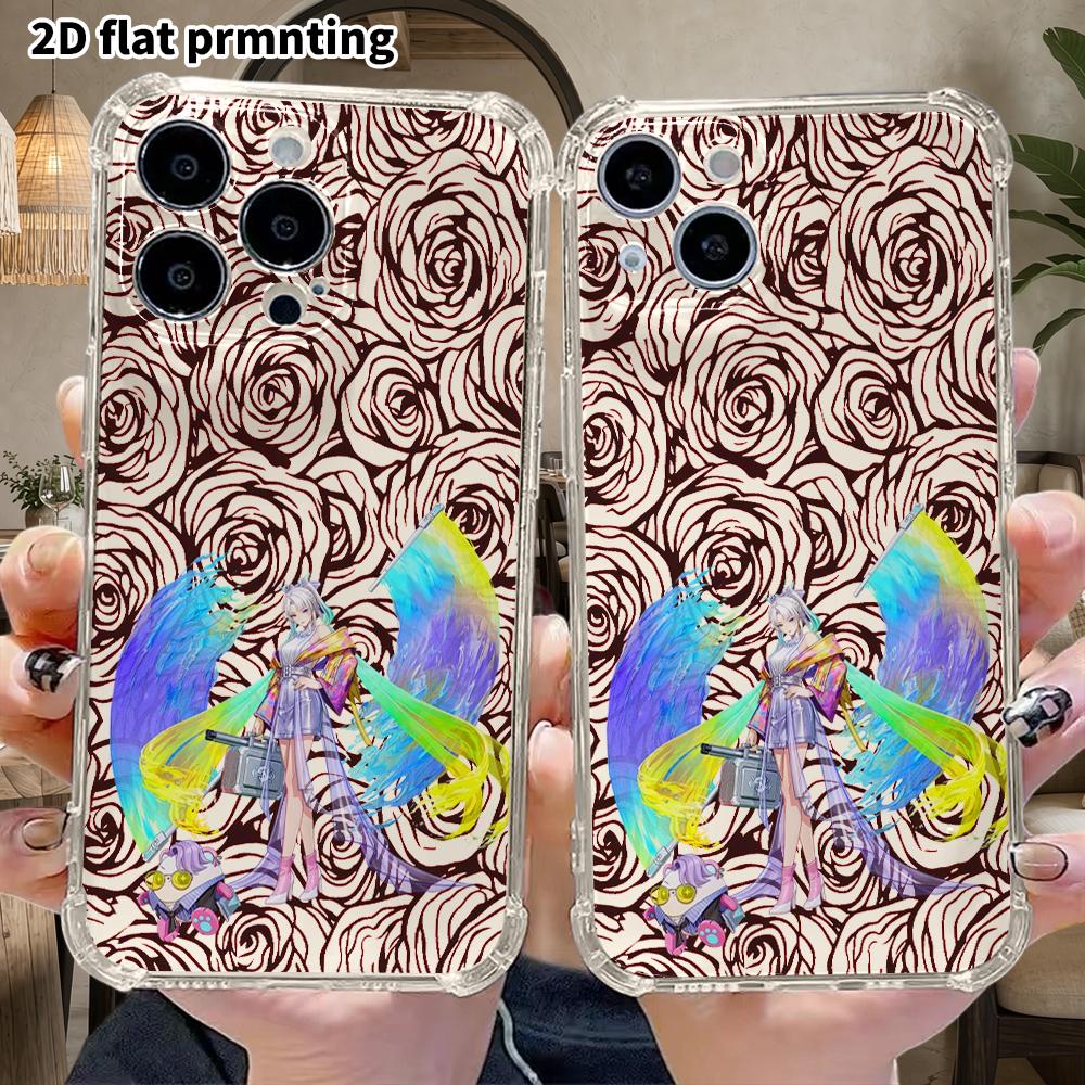 Phone Case: 2D flat design, suitable for iPhone 18 17 16 15 14 13 Pro, transparent with corner protection, white-haired girl, Christmas and Halloween 