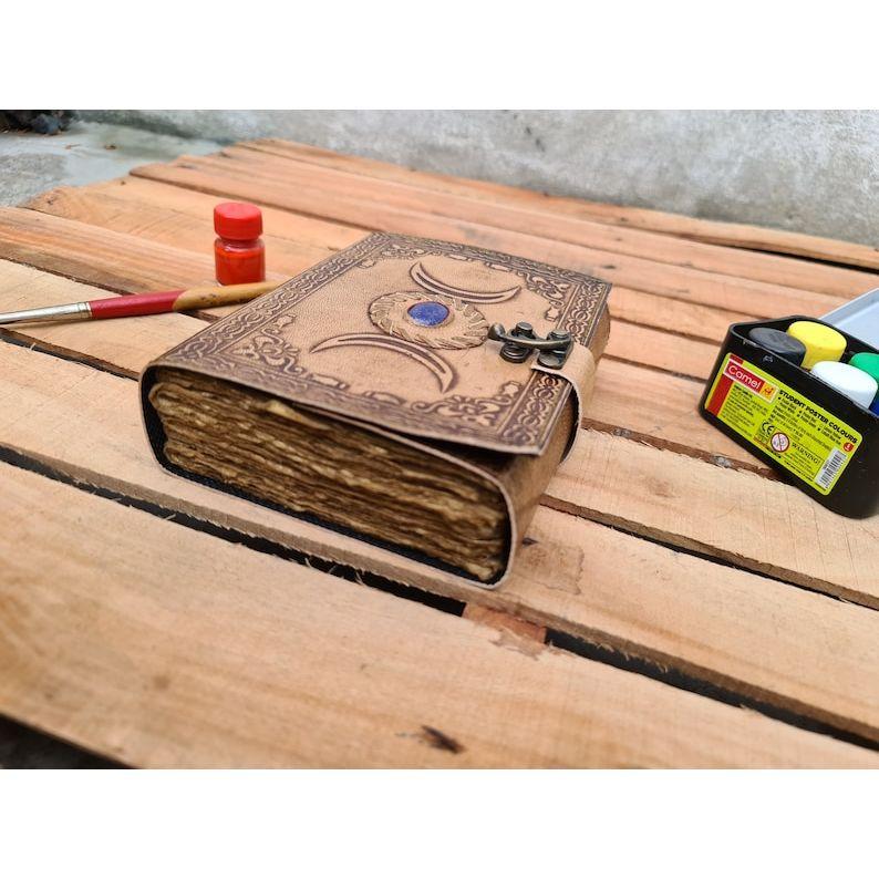 Кожаный журнал Журнал тройной богини Луны, Книга теней, Журнал снов, Кожаный гримуар, Викка, Подарок для мамы Подарок для него, подарок для нее